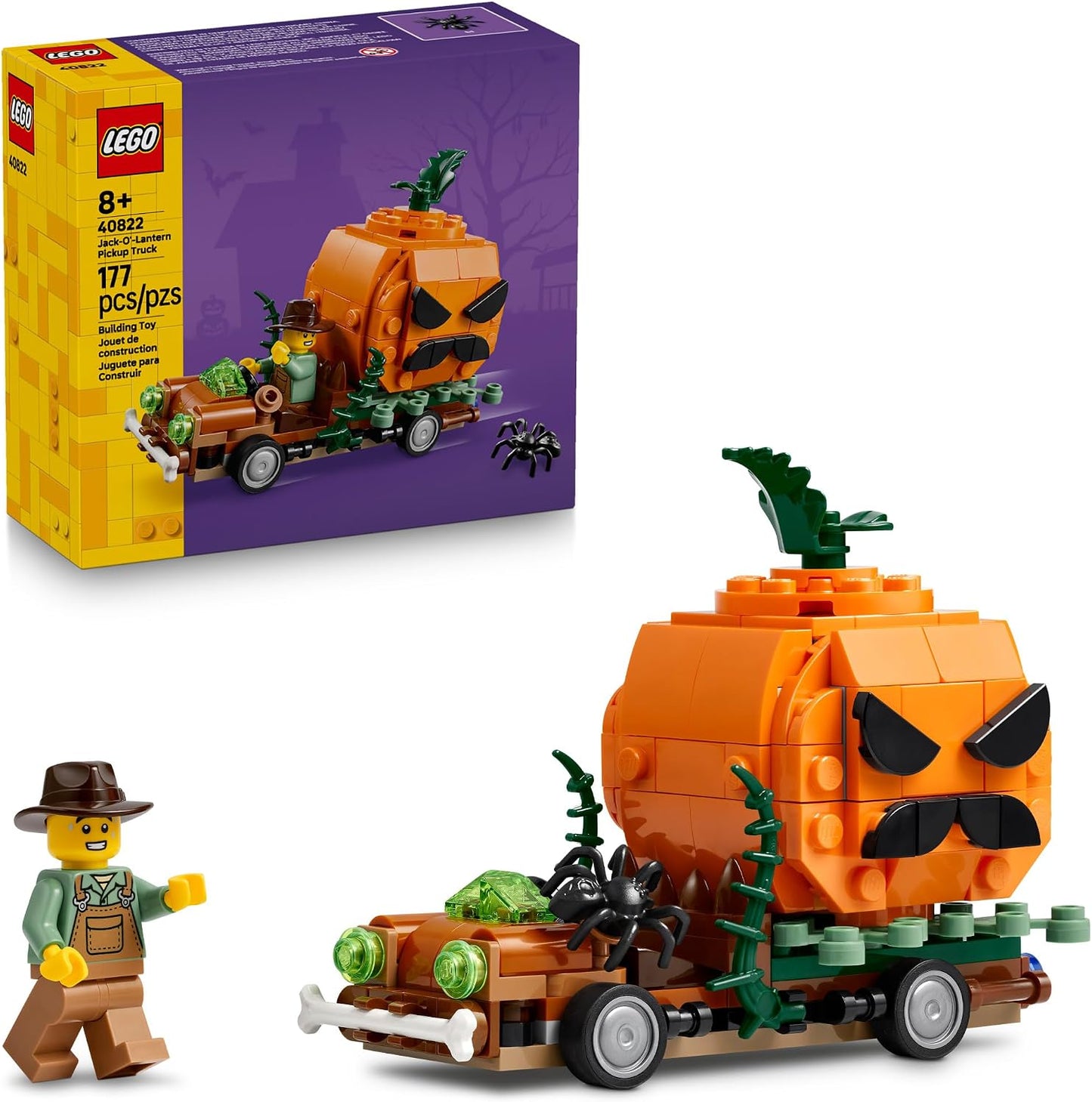 LEGO Jack-O'-Lantern Pickup Truck Building Toys for Boys & Girls, Ages 8+, Halloween Decor & Craft - (177 PCS)