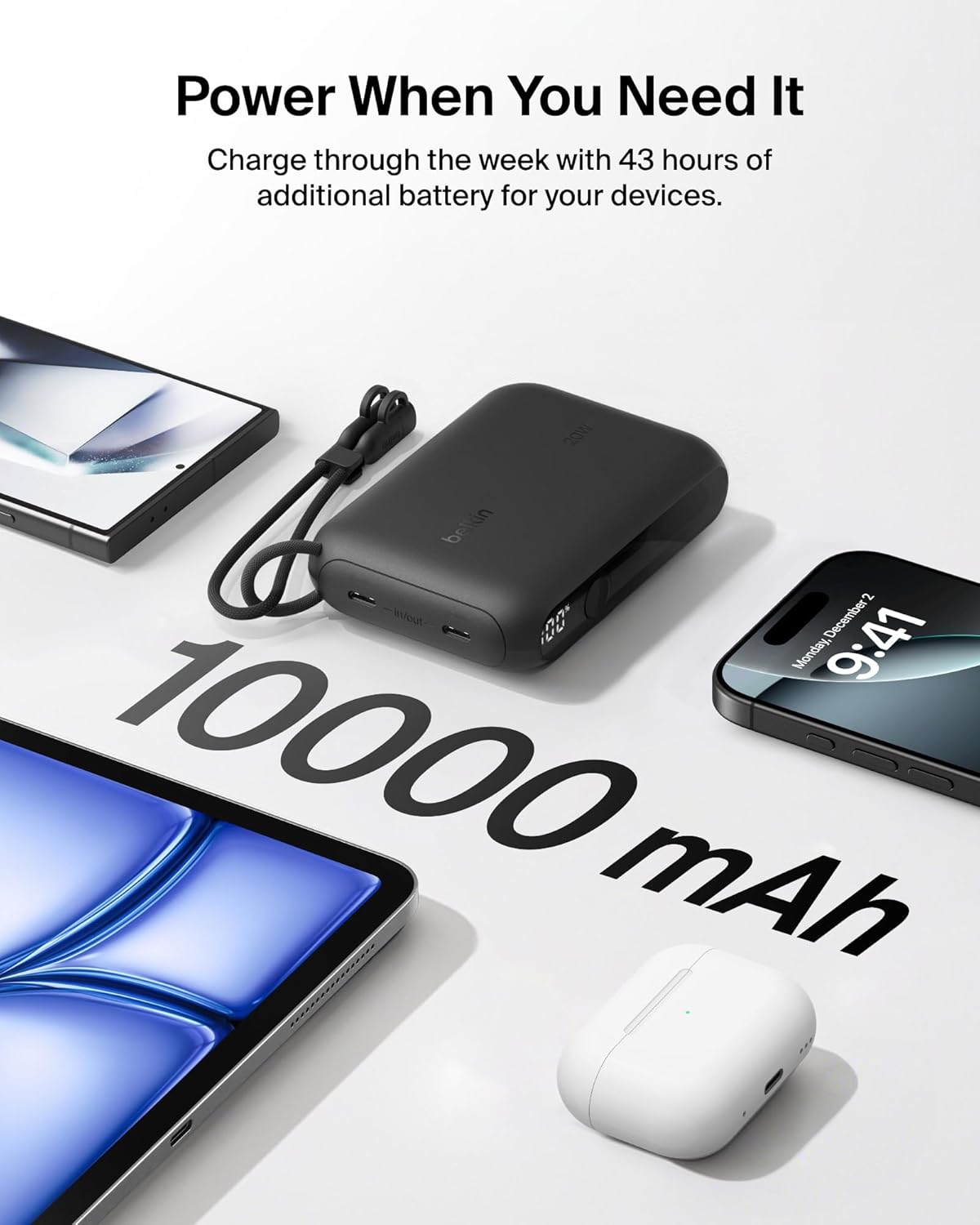Portable Charger Slim 10,000mAh USB-C Power Bank - (Black)