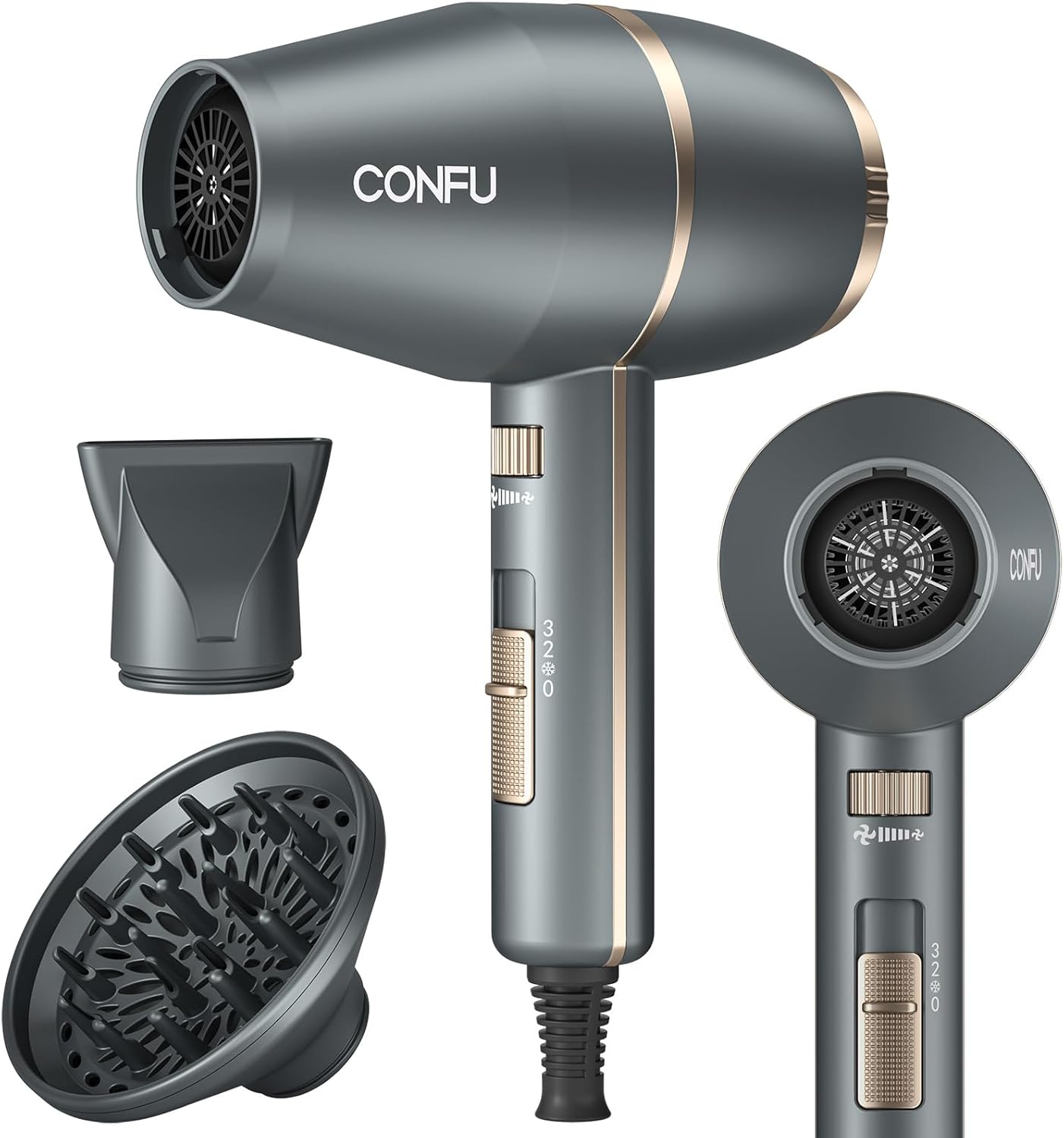 CONFU Haardroër, Haardroër met Diffuser 1875W, Negatiewe Ioniese Haardroër vir Vroue en Mans, Klein Haardroër vir HUIS