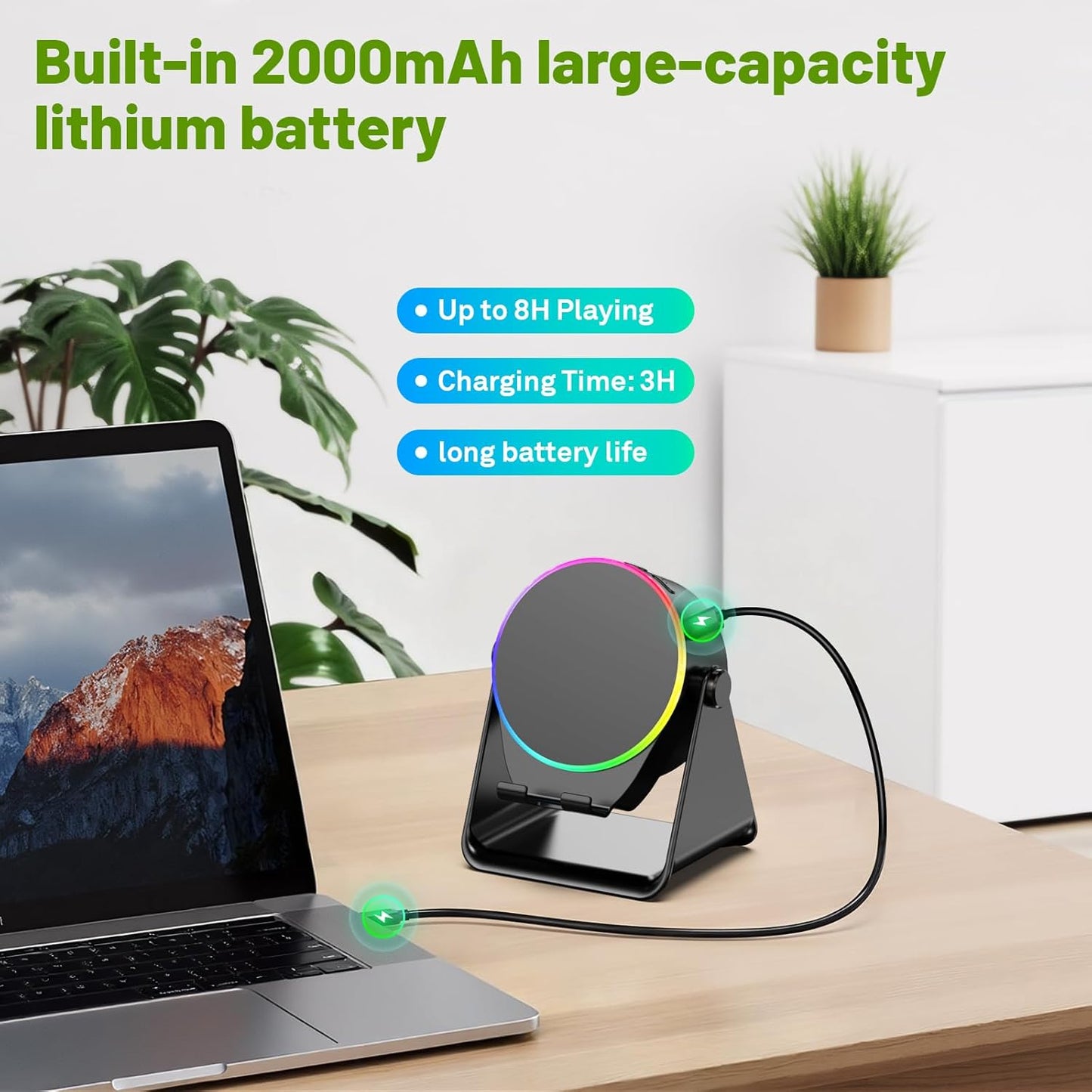 Wireless Induction Audio Bluetooth Speaker, 4 in 1 Phone Stand Speakers Amplifier with Colorful Ambient Light,360° Adjustable Holder - Black