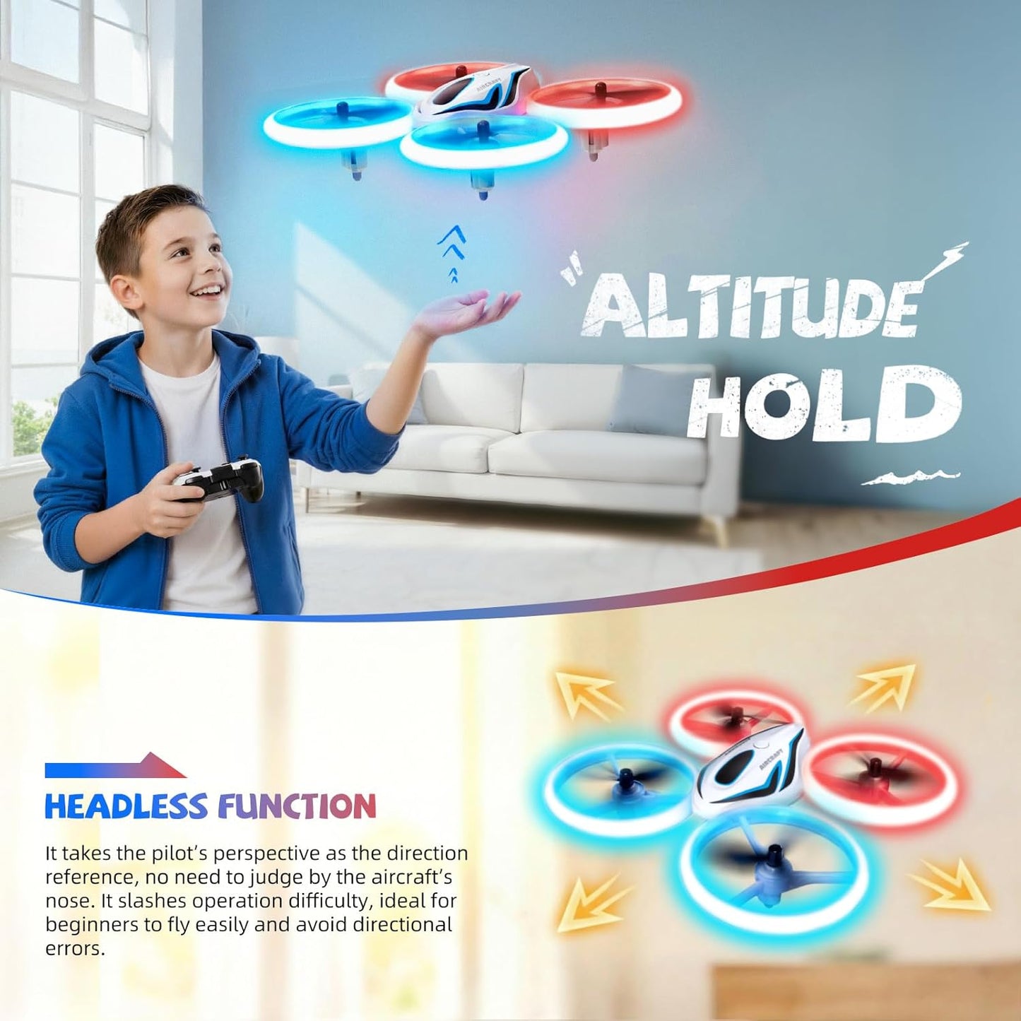 Drone for Kids & Adult, 3 Batteries 24 Min Flight Time, Anti-Collision RC Quadcopter w/ LED Light, Altitude Hold, Easy to Fly Kids Gifts for Boys & Girls Ages 14+
