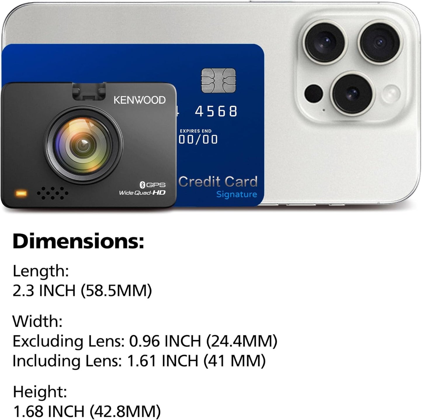 KENWOOD DRV-A510WDP Dash Cam Voorkant en Agterkant met GPS, Vol-HD Dash-kamera vir Motors, Vragmotors en RV's, Bluetooth- en WiFi-ondersteuning, Lusopname, G-sensor, Bewegingsbespeuring