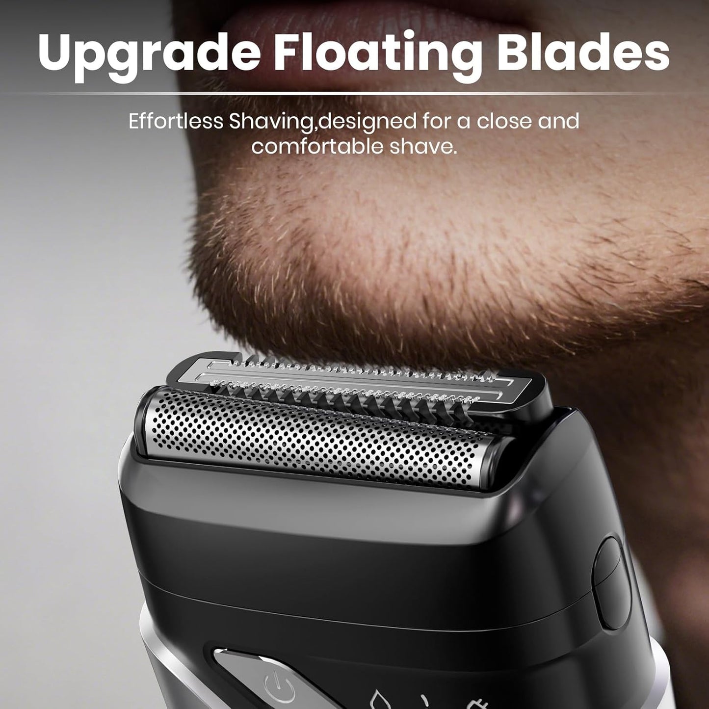 Foil Shaver for Men, Electric Razor with 2 Foil Heads, IPX7 Waterproof Electric Shaver, Wet Dry Cordless Razor, Chargeable Portable Shavers for Men, Silver