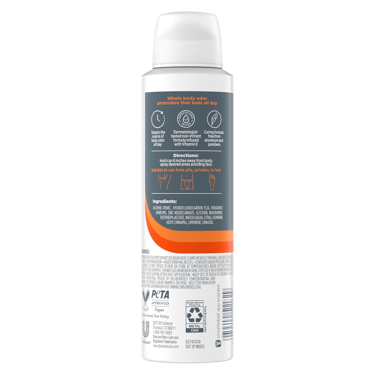 Dove Men Whole Body Deo Aluminum-Free Deodorant Spray Shea Butter + Cedar w/ Vitamin E (2CT)