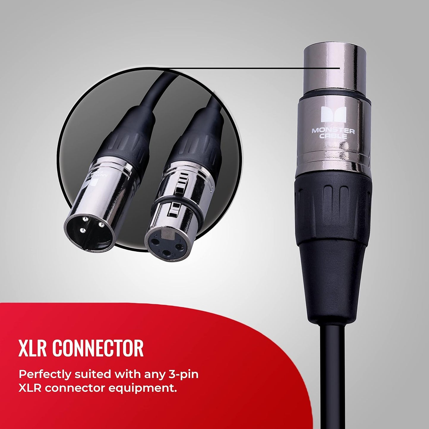 Monster Prolink Classic Mikrofoonkabel. 100 voet Silwerkontak XLR-kabels. Mikrofoonkabel met MultiTwist-konstruksie. 95% Kopergevlegte Skild XLR-kabel. Mikrofoonkabel.