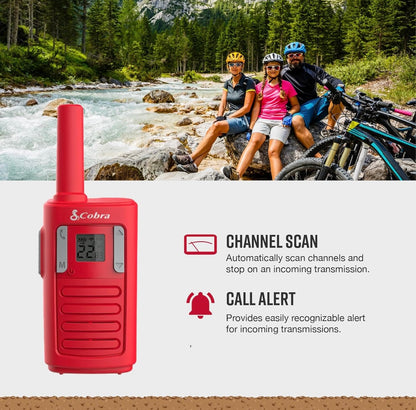 Cobra RX100 Gesins-Walkie-Talkies (4-Pak) met 16 Myl Reikafstand - 16 Myl Lang Reikafstand, Kindervriendelike Kommunikasie, 22 Kanale, NOAA Weerwaarskuwings, Oproepwaarskuwings