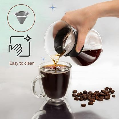 Mixpresso Pour Over Koffiemakerstel Glaskaraf Borosilikaat Wit Beskermende Silikoonmou, Pour Over Koffie-drupperbrouer Met Dubbellaag Vlekvrye Staal Filter 13.5 Oz