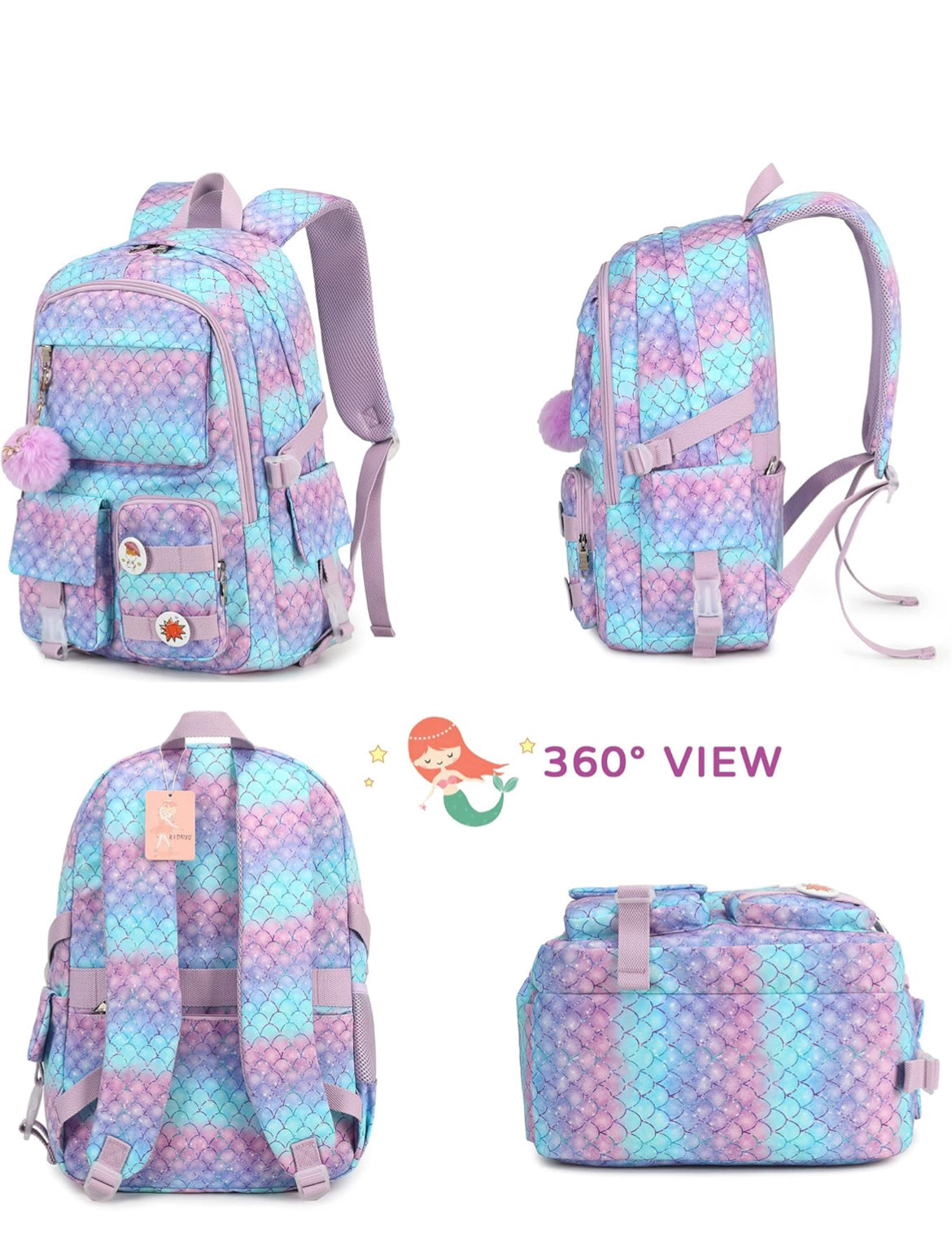 Girls Backpack,15.6 Inch Laptop School Bag Large Primary Elementary Middle College Bookbags Kids Backpacks for Teens Girl Women Students Anti Theft Travel Daypack (Purple)