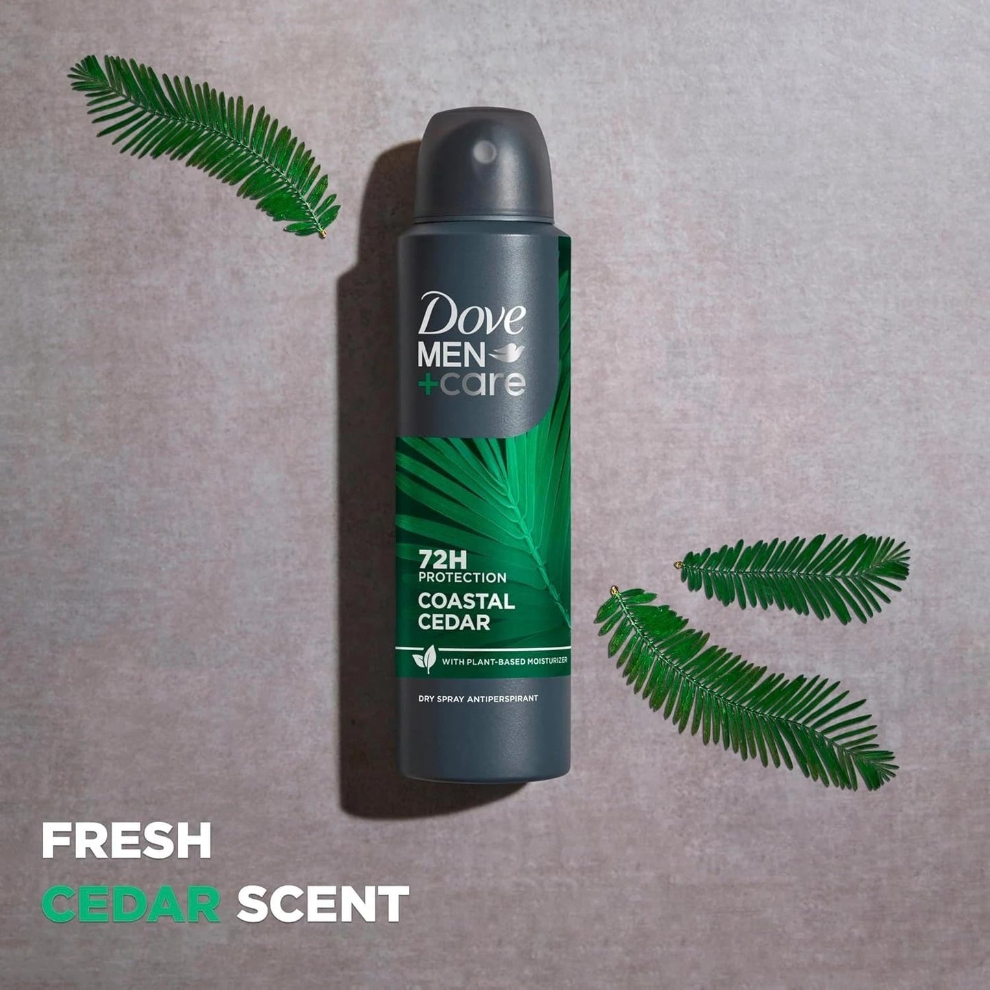 DOVE MEN + CARE Dry Spray Antiperspirant Coastal Cedar 4 Count 72H Protection with a Plant-Based Moisturizer 3.8 oz (Pack of 4)