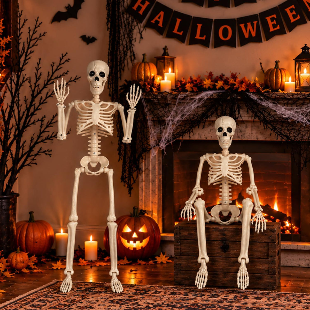 2 Pack 36" Halloween Posable Skeletons, 3 FT Halloween Skeleton Decorations