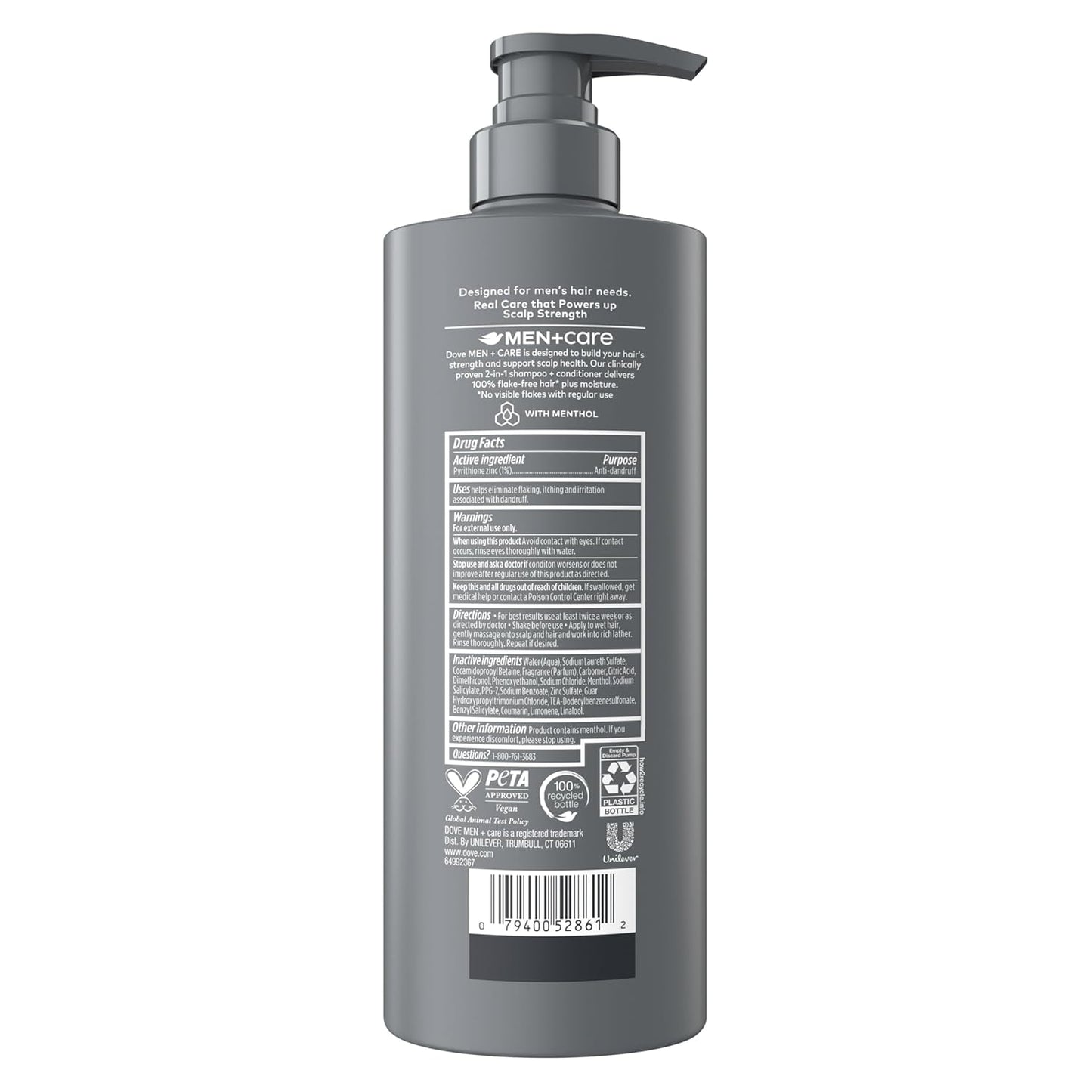Dove Men+Care 2-in-1 Shampoo + Conditioner Dandruff Defense to Moisturize Hair & Scalp, with Pyrithione Zinc, 18 FL OZ (2 CT)