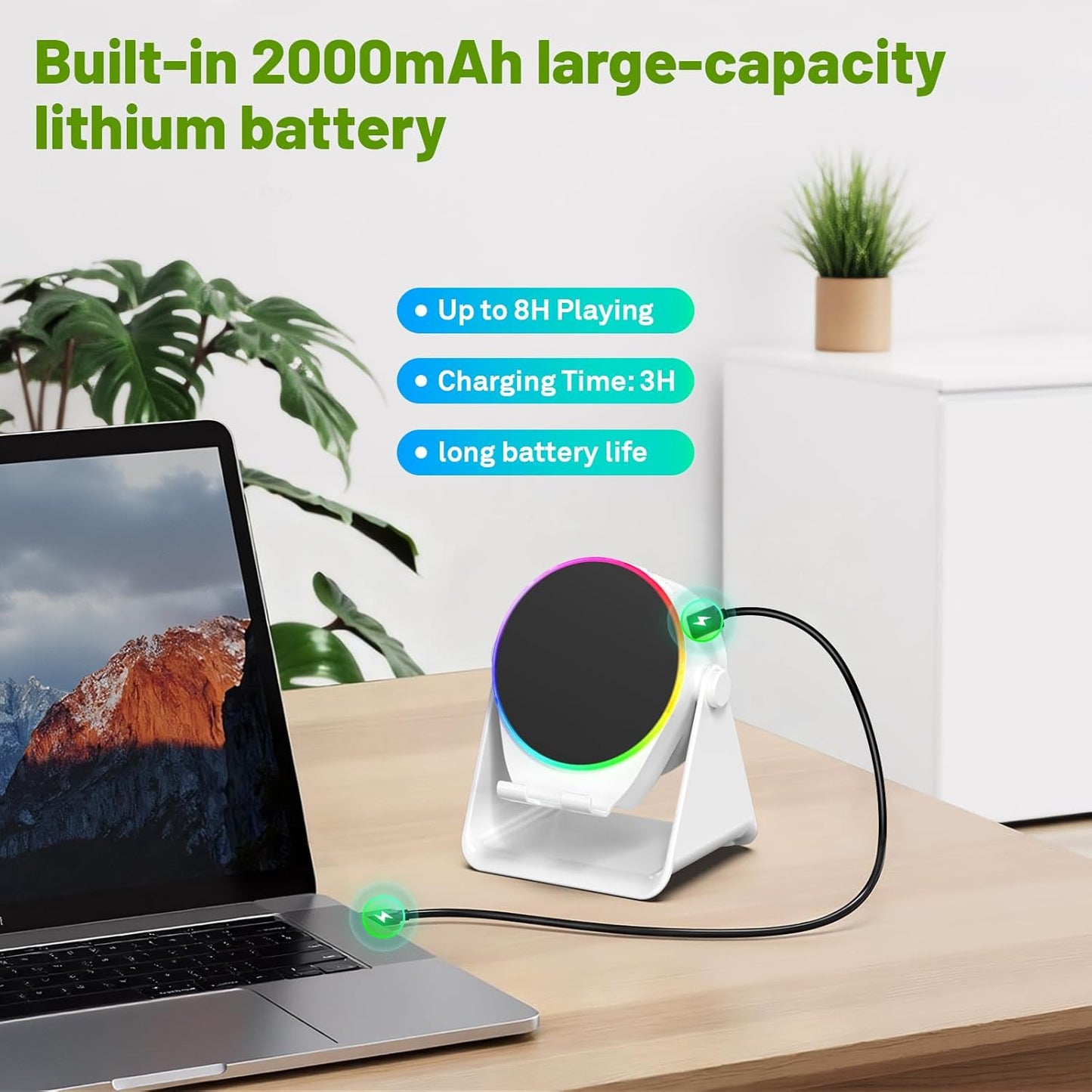 Wireless Induction Audio Bluetooth Speaker, 4 in 1 Phone Stand Speakers Amplifier with Colorful Ambient Light,360° Adjustable Holder- White