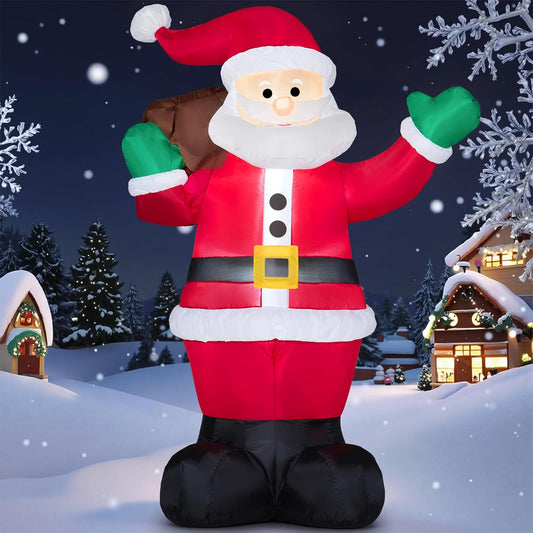 (6FT) Christmas Inflatable Santa w/ Gift Bag, Blow Up Decorations with Build in LEDs Decor