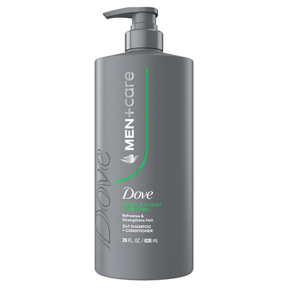 DOVE MEN + CARE Shampoo Fresh + Clean for Hair Refreshing & Strengthening, w/ Menthol, 28 fl oz. (2 CT)