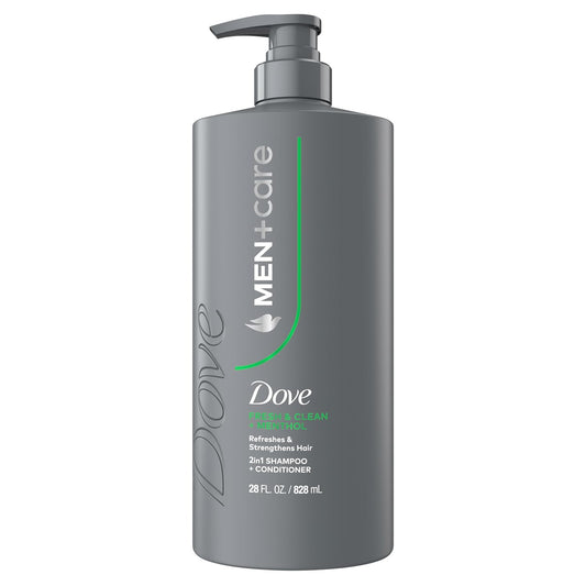 DOVE MEN + CARE Shampoo Fresh + Clean for Hair Refreshing & Strengthening, w/ Menthol, 28 fl oz. (2 CT)