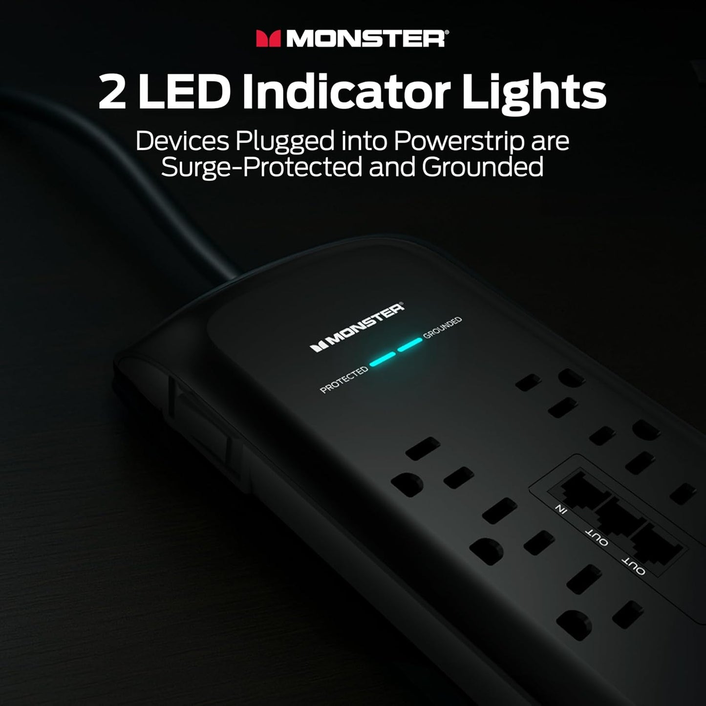 Monster Power Surge Protector w/ 4,050 Jules Rating — Heavy Duty Power Strips with Surge Protection, 8 Outlets, USB-A & USB-C, 2 Coax, 5 Ethernet Ports, Fireproof MOV, Dual Mode (6FT Cord, Black)