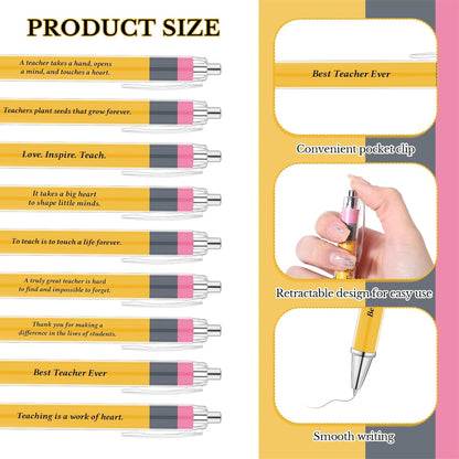 54 Pcs Back to School Teachers Pens Bulk Teacher Appreciation Gifts Inspirational Yellow Retractable Ballpoint Pens for Coworker Staff Thank You Gifts Office Writing Stationary Supplies