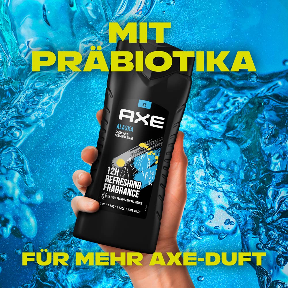 AXE 3 in 1 Shower Gel - 12hr Refreshing Fragrance 400ml - Alaska Ocean Air & Bergamot Scent