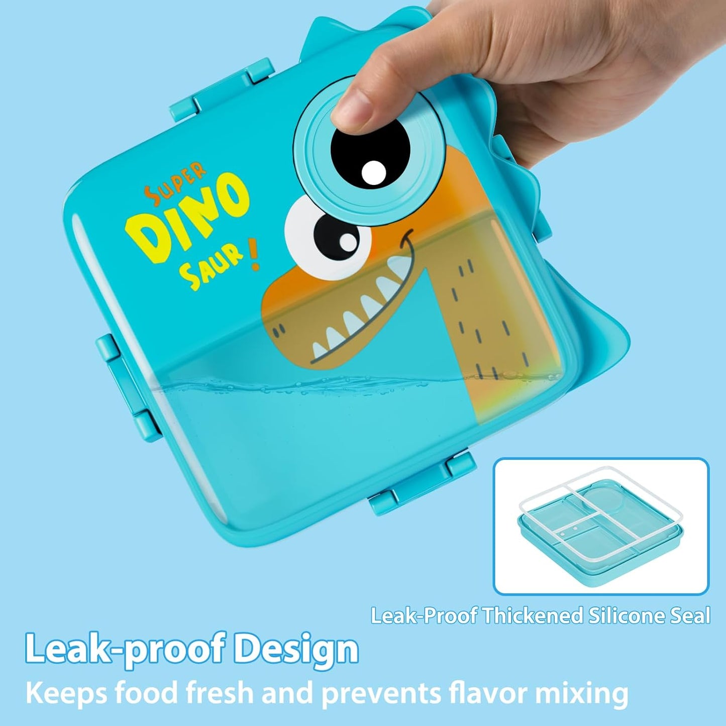 Freshmage Plastiek Dubbellaag Bento-boks-houer met 3 Kompartemente, Groot Kapasiteit Lekvry en BPA-vry Bento-middageteboks, Duursaam, Valbestand, Skottelgoedwasser- en Mikrogolfveilig, Blou