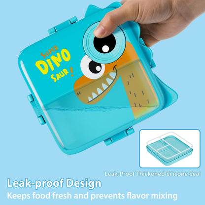 Freshmage Plastiek Dubbellaag Bento-boks-houer met 3 Kompartemente, Groot Kapasiteit Lekvry en BPA-vry Bento-middageteboks, Duursaam, Valbestand, Skottelgoedwasser- en Mikrogolfveilig, Blou