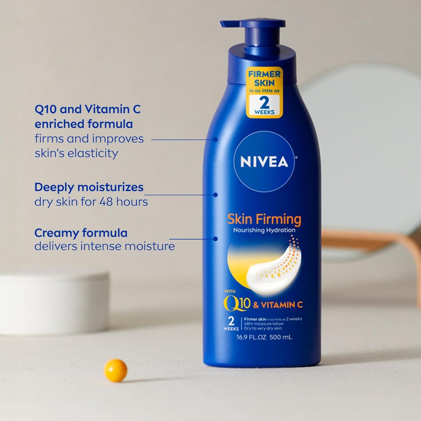 NIVEA Nourishing Hydration Skin Firming Body Lotion (16.9 Fl Oz) + Skin Firming & Toning Body Gel Cream with Hyaluronic Acid (6.7 Oz), Enriched with Q10 and Vitamin C