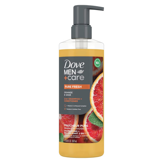 DOVE MEN CARE 2-in-1 Shampoo + Conditioner - Pure Fresh Orange & Sage with Vitamin C & Mineral Complex (2PK)