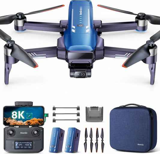 V11PRO hommeltuig met 8K-kamera vir volwassenes, 3-as-gimbal hommeltuie met 4K/30fps video, 48 miljoen pixels, 80 min vlugtyd met 2 batterye, 6KM video-oordrag Quadcopter, Professionele hommeltuig