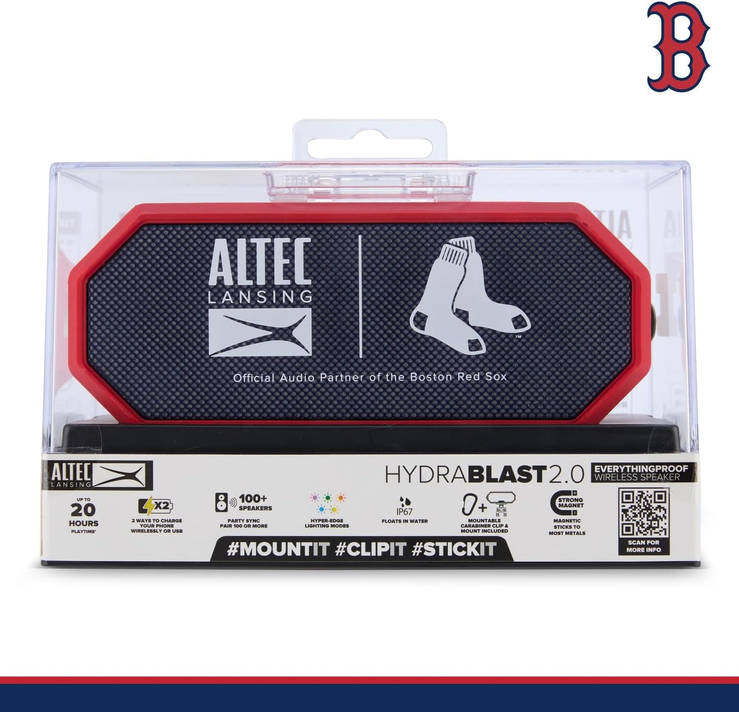 Altec Lansing - Draagbare Bluetooth-luidspreker HYDRABLAST 2.0, Waterdig IP67, 20W Uitsetkrag, Magnetiese Bluetooth-luidspreker (Boston Red Sox)