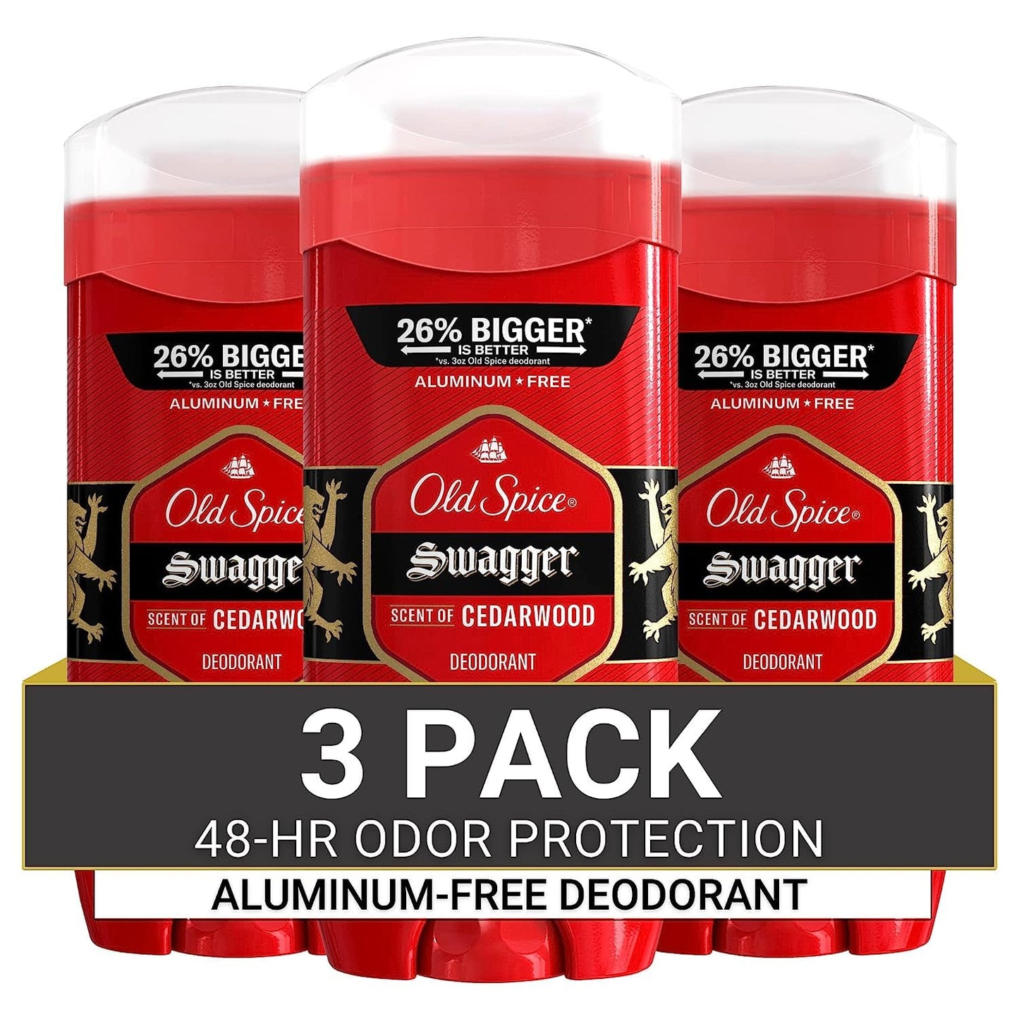 Old Spice Aluminum Free Deodorant for Men, 24/7 Odor Protection Swagger w/ Cedarwood Scent (Pack of 3)
