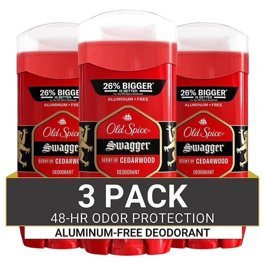Old Spice Aluminum Free Deodorant for Men, 24/7 Odor Protection Swagger w/ Cedarwood Scent (Pack of 3)