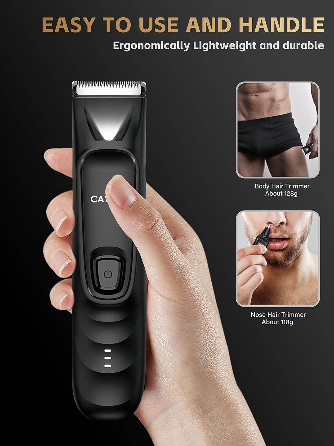 2-in-1 Body and Nose Hair Trimmer for Men - Portable Electric Razor for Men and Women, IPX7 Professional Electric Shavers for Ball, Groin, Pubic, Underarm, Nose, Ear, Beard, Head