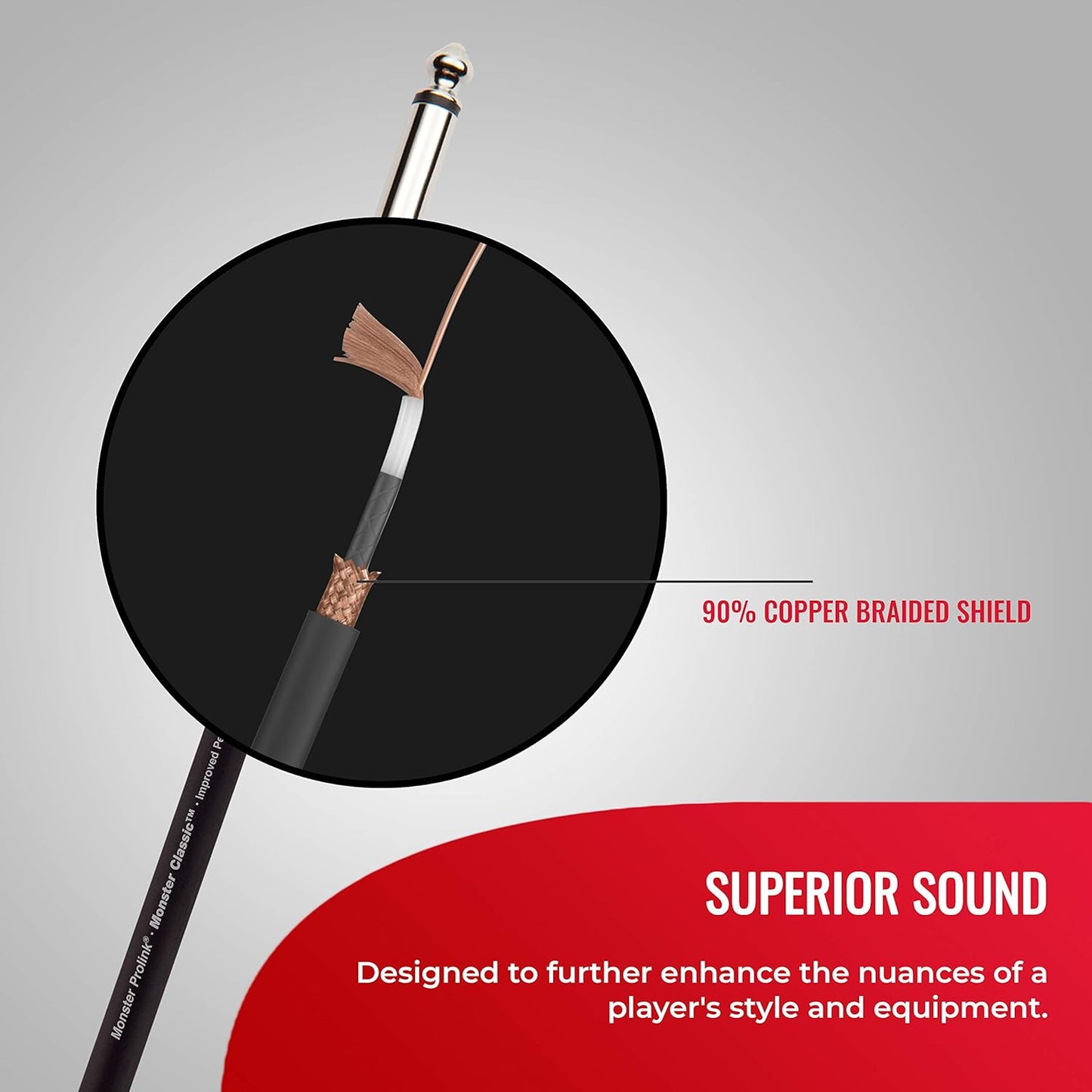 Monster Prolink Classic Instrument Guitar Cable - 3 ft Straight-to-Straight Instrument Cable. All Metal & Duraflex Outer Jacket. 90% Copper Braided Shield Monster Instrument Cable