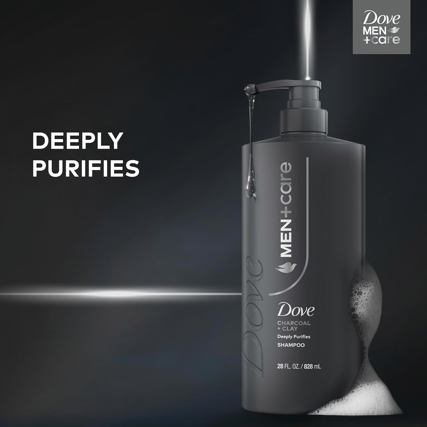 DOVE MEN + CARE Shampoo Charcoal + Clay for Real Hair that Powers Up Hair Strength, w/ Deep Purifying Benefits, 28 Fl oz. (2 CT)