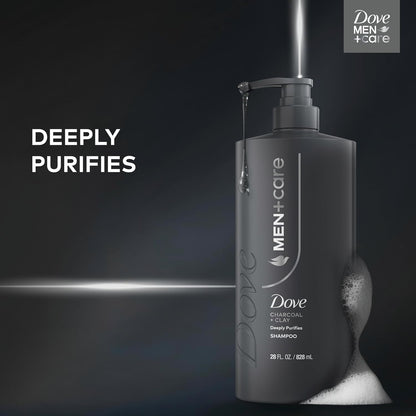 DOVE MEN + CARE Shampoo Charcoal + Clay for Real Hair that Powers Up Hair Strength, w/ Deep Purifying Benefits, 28 Fl oz. (2 CT)