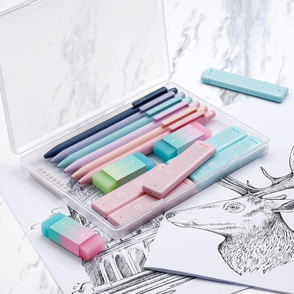 Cute Mechanical Pencil Sets, 6PCS Pastel 0.5 & 0.7mm w/ 360PCS HB Pencil Leads, 3PCS Erasers and 9PCS Eraser Refills, Aesthetic Mechanical Pencils