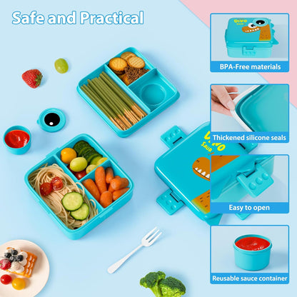 Freshmage Plastiek Dubbellaag Bento-boks-houer met 3 Kompartemente, Groot Kapasiteit Lekvry en BPA-vry Bento-middageteboks, Duursaam, Valbestand, Skottelgoedwasser- en Mikrogolfveilig, Blou