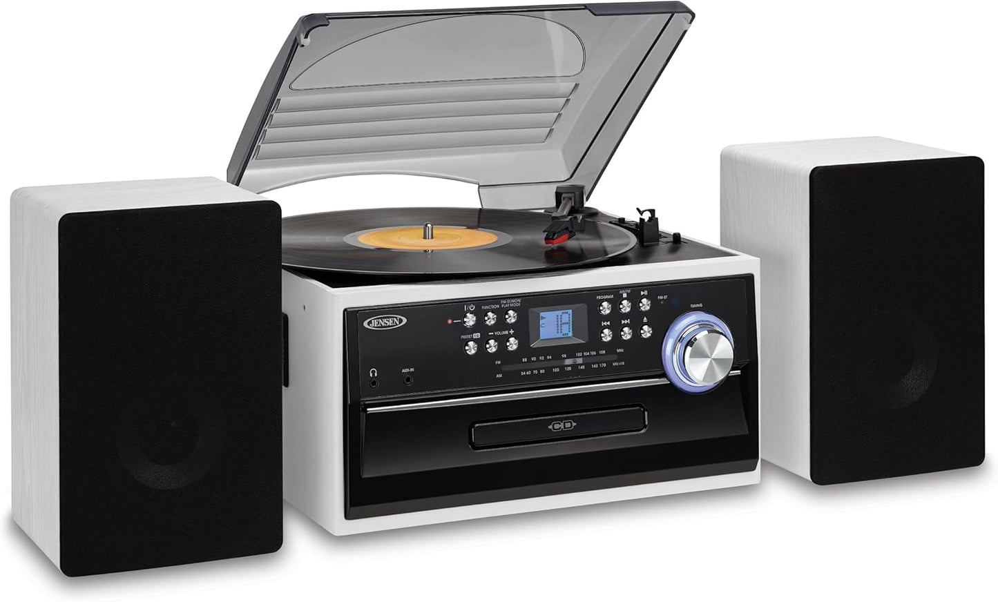 JTA-475 3-Speed Turntable w/ CD, Cassette & AM/FM Stereo Radio + Bonus 2 Pack Record Player Replacement Needles