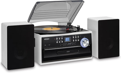 JTA-475 3-Speed Turntable w/ CD, Cassette & AM/FM Stereo Radio + Bonus 2 Pack Record Player Replacement Needles