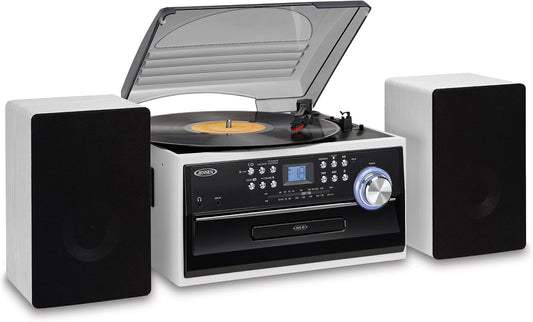 JTA-475 3-Speed Turntable w/ CD, Cassette & AM/FM Stereo Radio + Bonus 2 Pack Record Player Replacement Needles