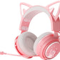 Wireless Cat Ear Headphones Gaming Headset Bluetooth 5.0 for Smartphone Retractable Mic 50mm Drivers RGB Lighting Headset with Mic (USB Dongle Not Included) - (PINK)