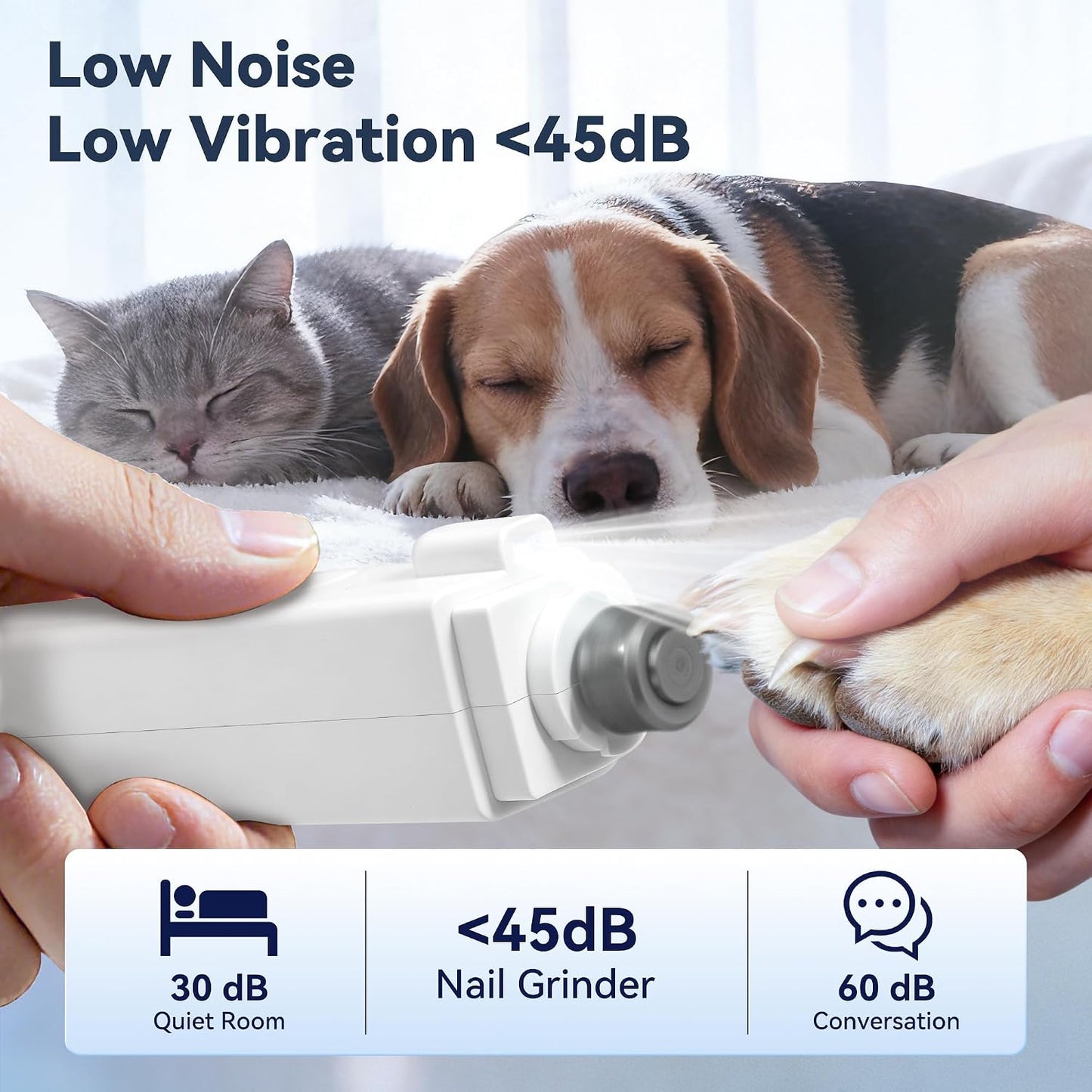 2-in-1 Quiet Electric Pet Nail Clipper Grinder w/ Light for Dogs Cats Dual LED Lights,3-Speed Grinder,Nail Clipping Splash Guard,Type-C Rechargeable - (White)