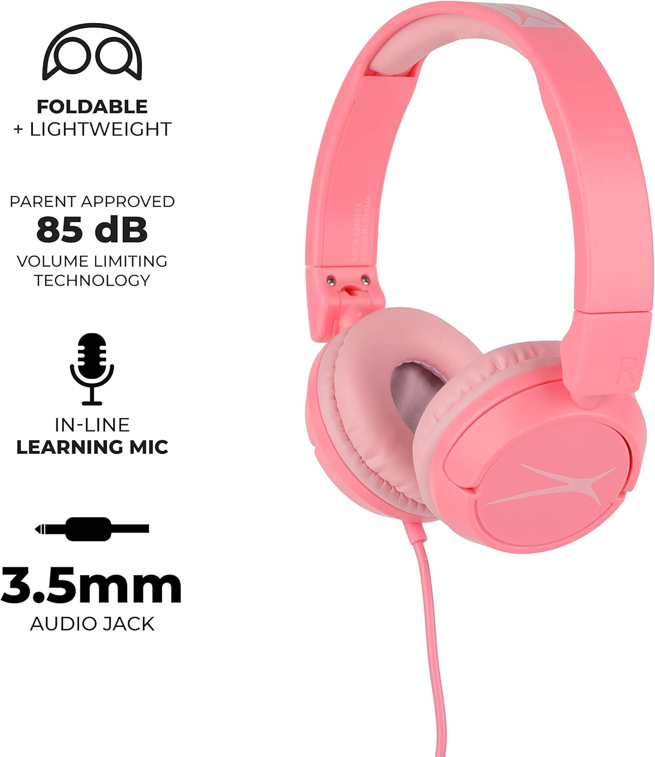Altec Lansing Oor-die-oor-koptelefoon vir Kinders - Bedraad - Volumebeperkende Tegnologie vir Ontwikkelende Ore, Ouderdomme 6-9, Ideaal om Tuis te Leer, Pienk