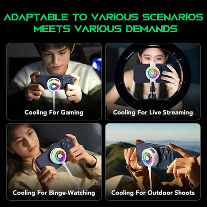 Magnetic Cell Phone Cooler for Gaming, Portable Mobile Phone Cooling Fan with RGB Light, App-Controlled Cellphone Radiator for iPhone Magnetic Series/iPad (White)