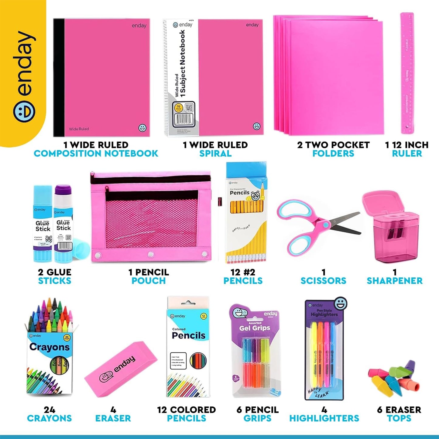 Back to School Supplies for Kids, Pink School Supply Box Premium Quality Kids School Supplies Kit, Kindergarten School Supplies for Girls and Boys, 71 Piece Set