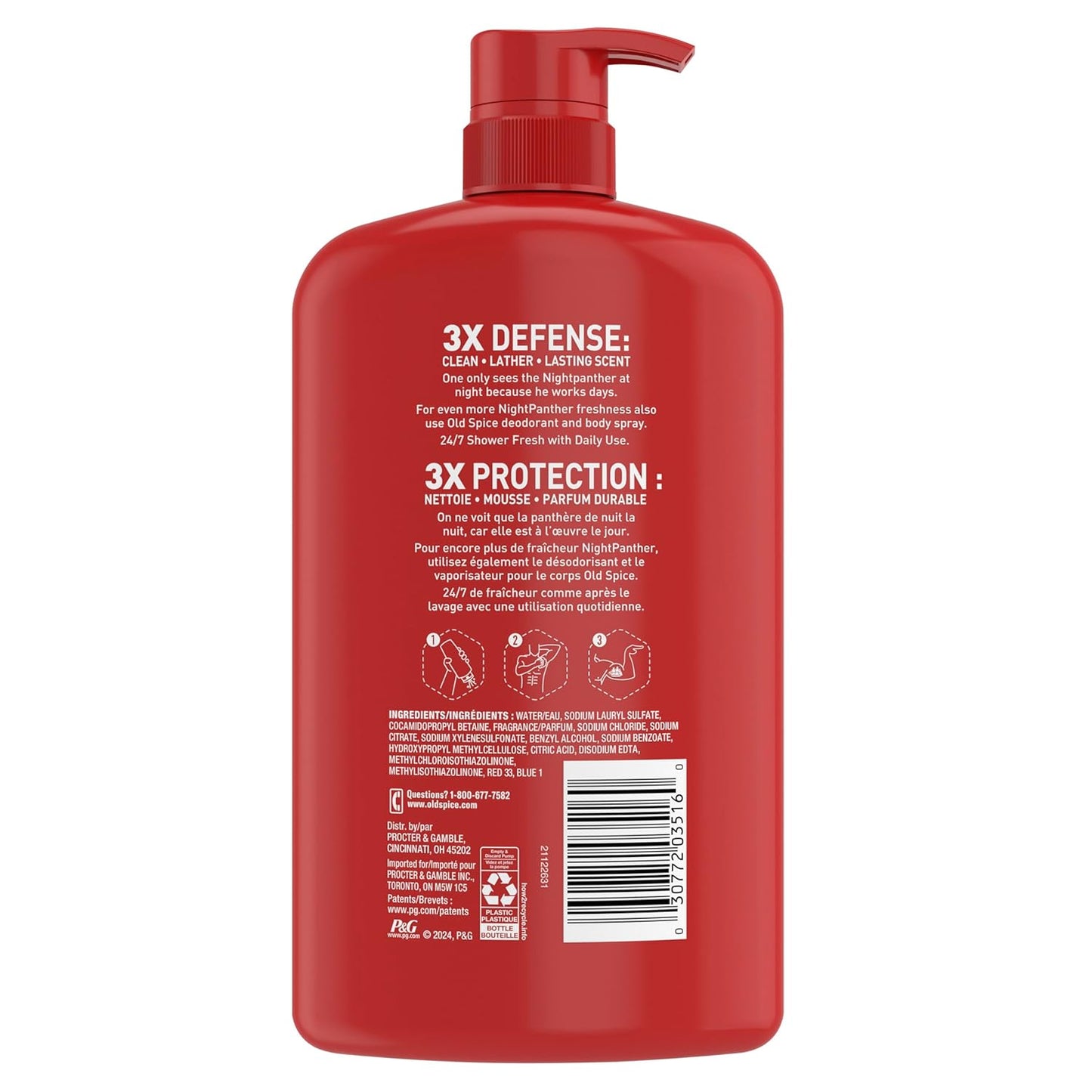 Old Spice Cleansing Body Wash for Men, 3X Defense, 24/7 Shower Fresh with Lasting Scent, 2-in-1 Body & Face Wash (Night Panther w/ Rich Warm Scent)