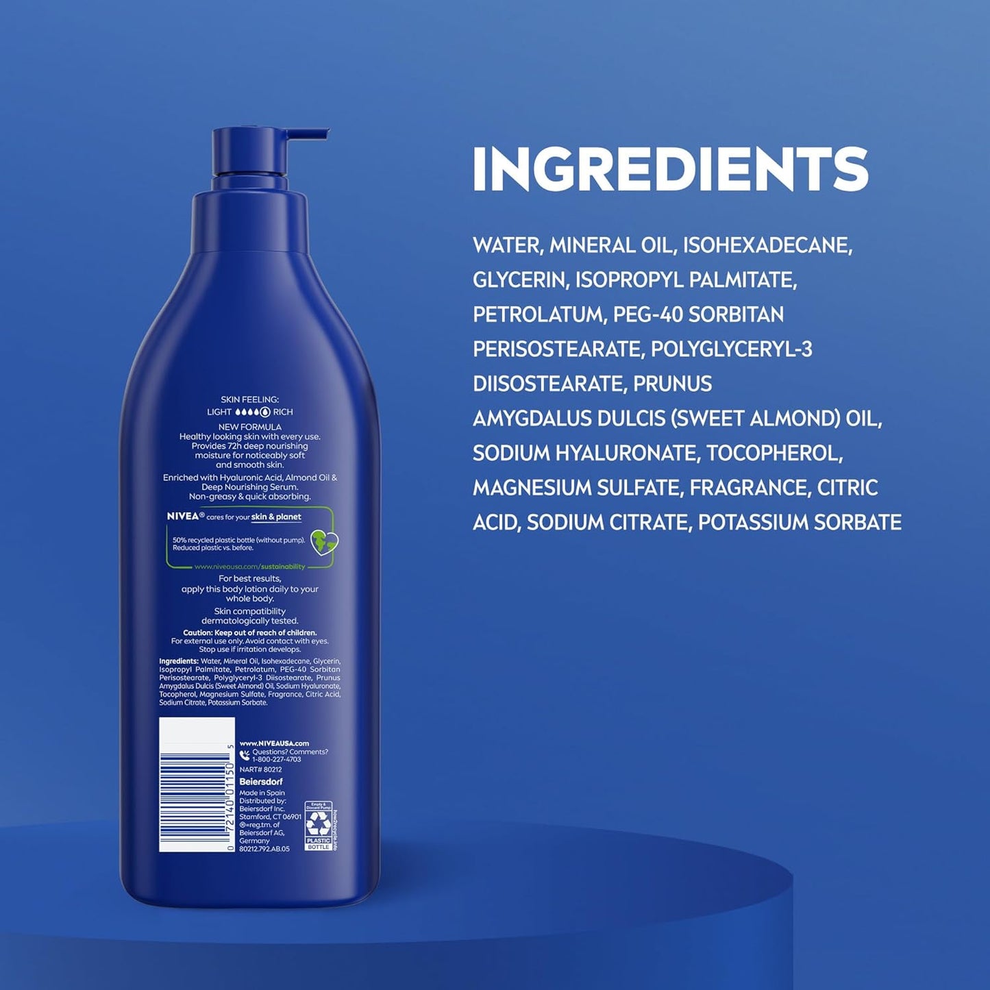 NIVEA Essentially Enriched Body Lotion for Very Dry Skin with Hyaluronic Acid, Almond Oil and Deep Nourishing Serum, 72-Hour Body Moisturizer, 16.9 Fl Oz Pump Bottle - 3pk