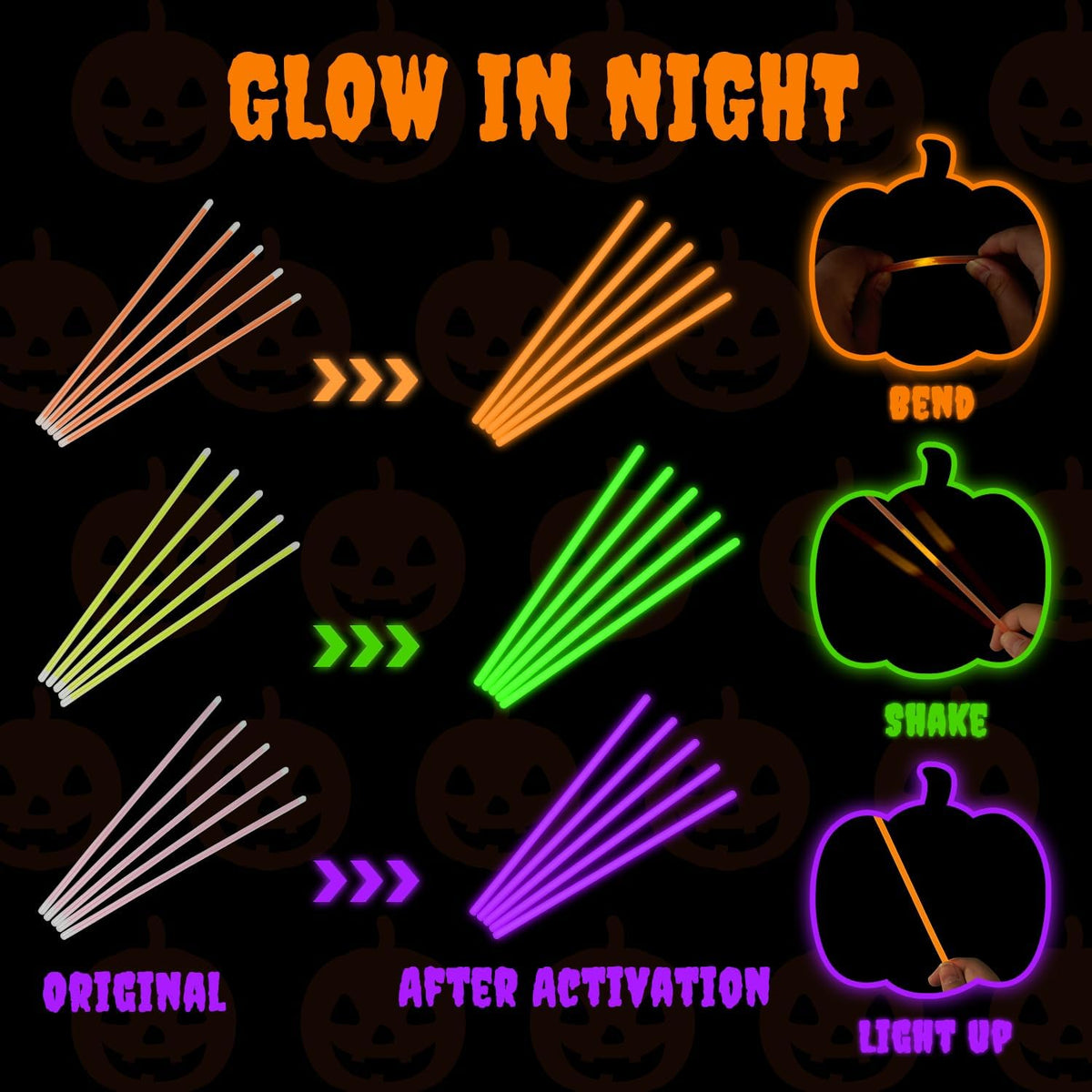 72-300 PCS Halloween Glow Sticks for Kids, Light Up Party Favors Toys Gifts