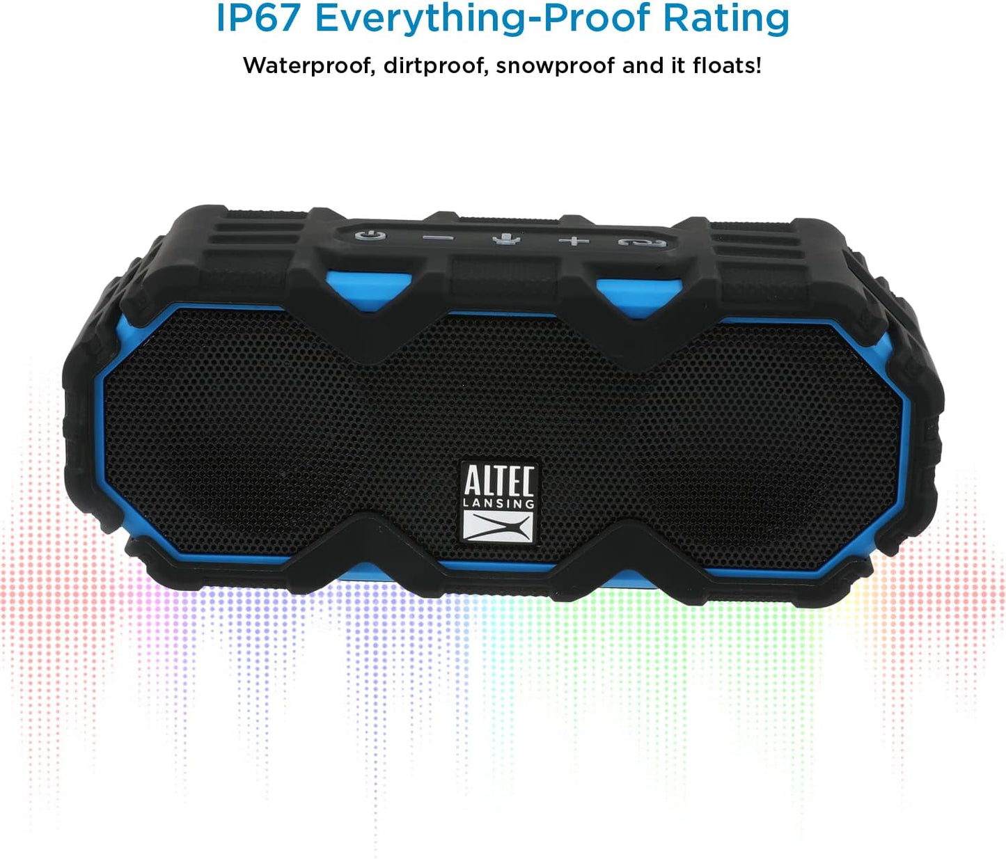 Altec Lansing LifeJacket Mini - Waterdigte Bluetooth-luidspreker met Lig, Draagbare Koordlose Luidspreker vir Swembad, Strand, Stap, Sport, Kamp, 16 Uur Speeltyd, Dryf in Water