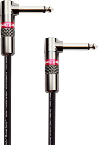 Monster Prolink Classic Instrument Guitar Cable - 8 in Right Angle to Right Angle Instrument Cable. All Metal & Duraflex Outer Jacket. 90% Copper Braided Shield Monster Instrument Cable