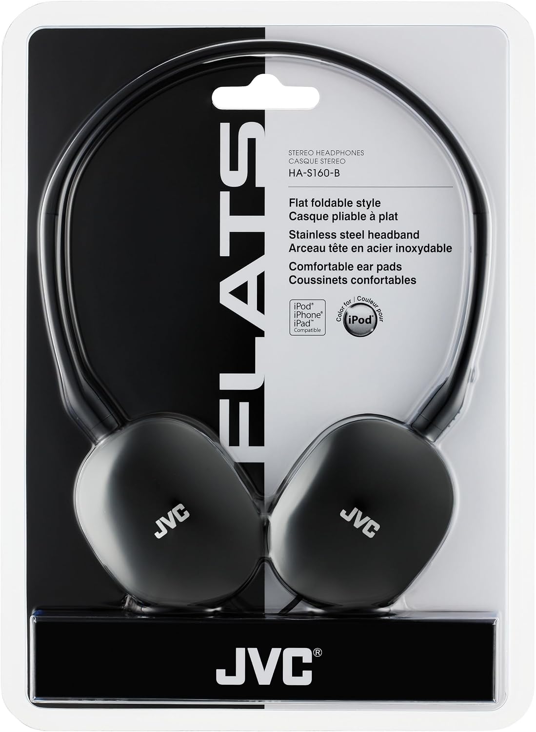 JVC Flats On-Ear Wired Headphones Flat Foldable 30mm Driver, Soft Ear-Pads for Comfort – Steel Headband - Lightweight & Portable 3.5mm Slim Plug - (Black)